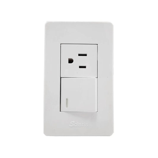 Placa eléctrica blanca Solaris con un apagador y un contacto polarizado