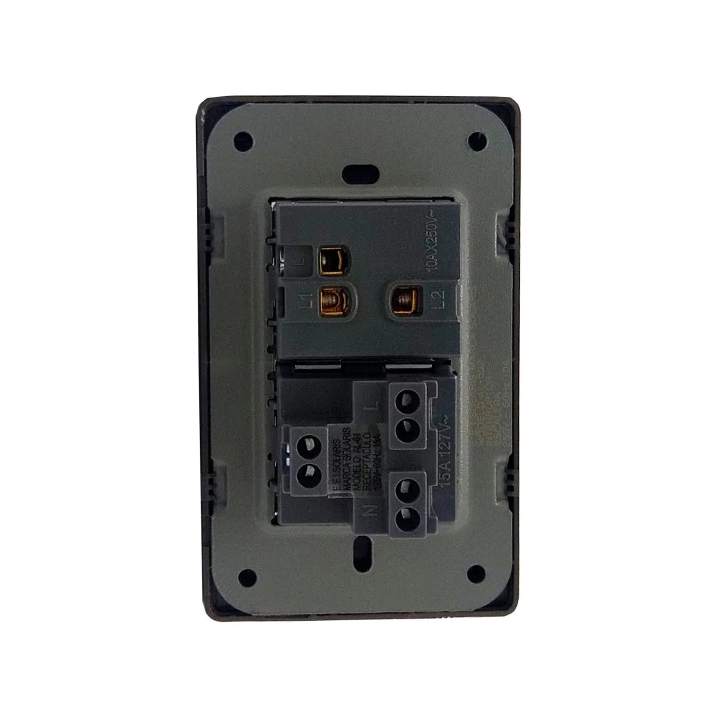 Placa eléctrica Solaris negra con 1 apagador 10AX250V y 1 contacto 15A 127V