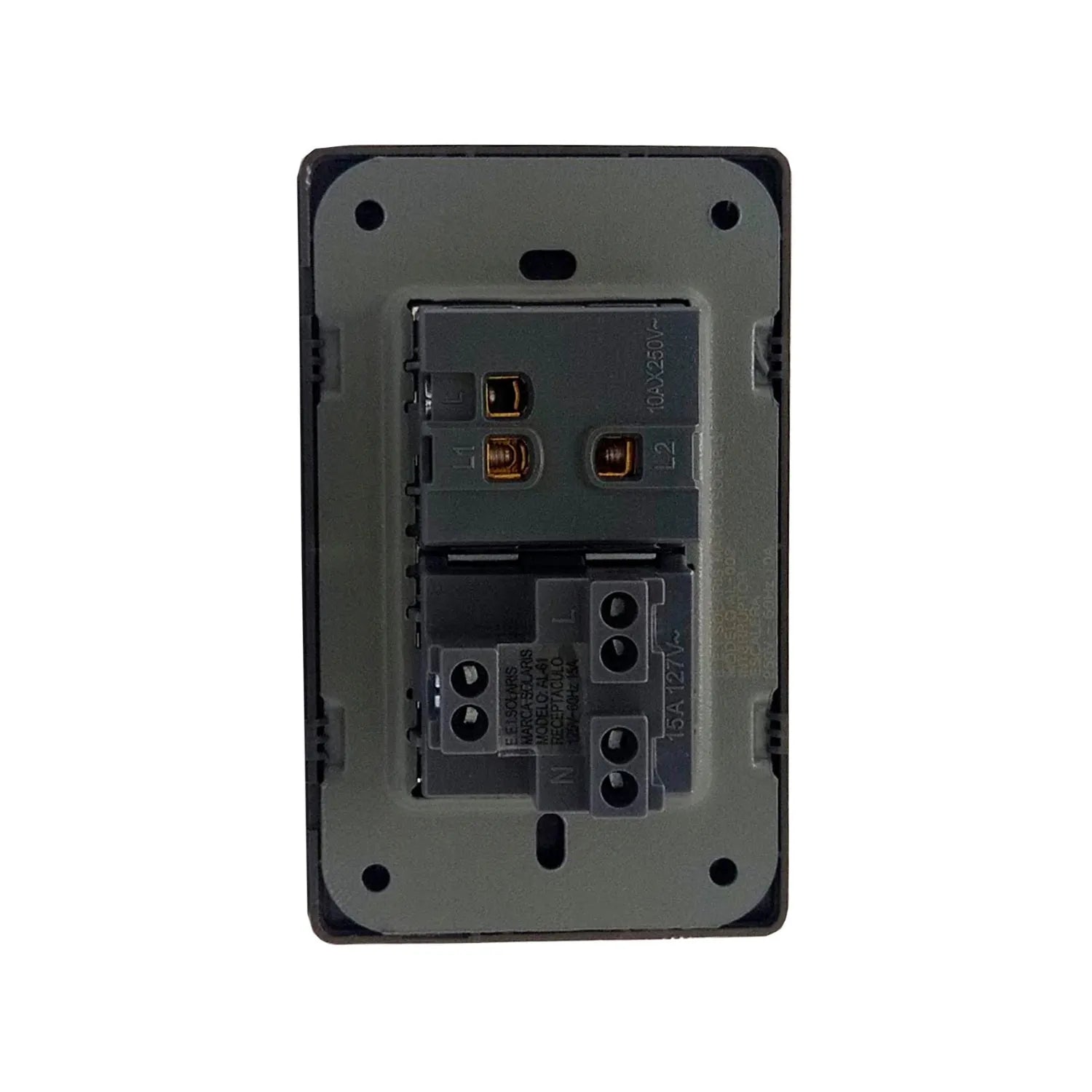 Placa eléctrica Solaris negra con 1 apagador 10AX250V y 1 contacto 15A 127V