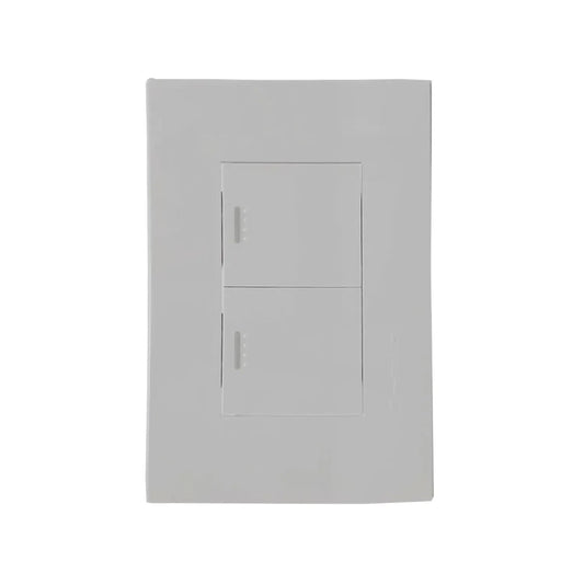 Placa de pared eléctrica blanca con dos interruptores push para luz de escalera