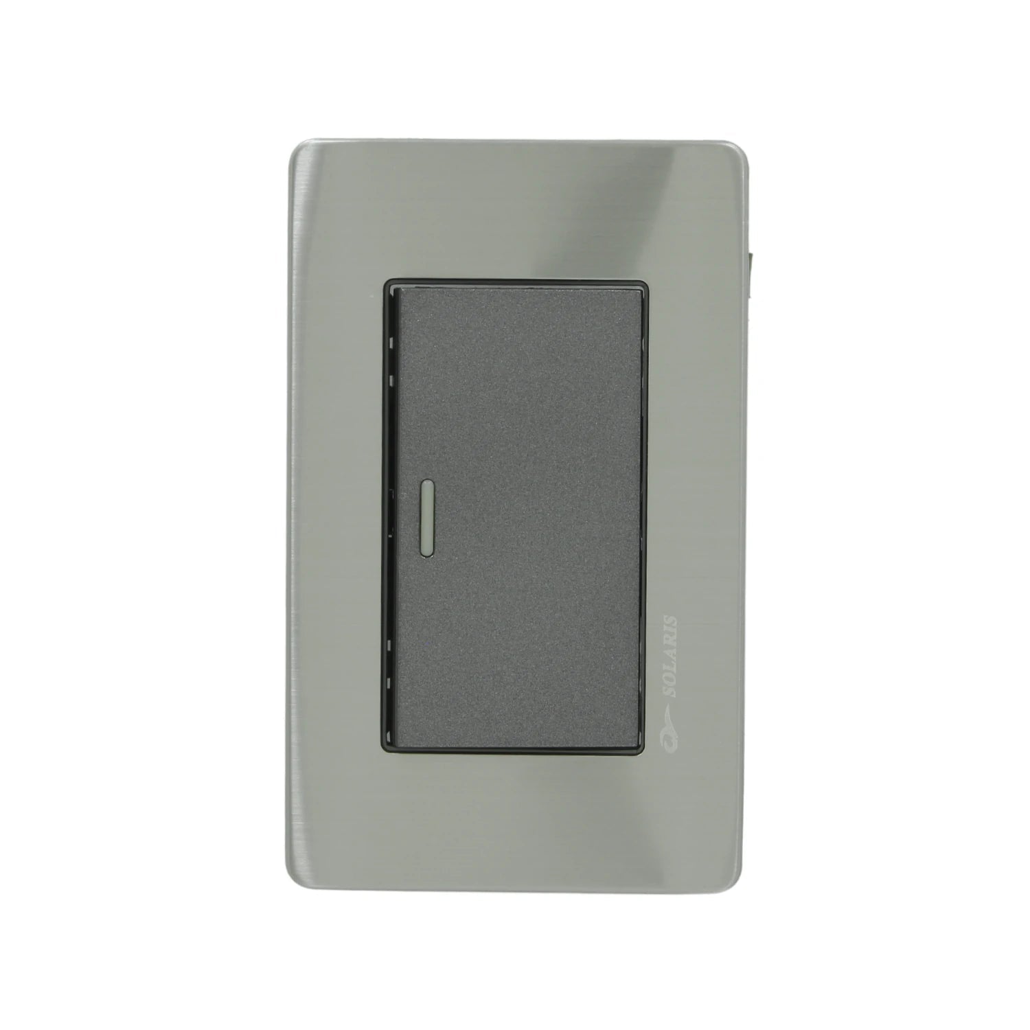 Placa de apagador simple Solaris, gris metálico cepillado, con interruptor negro.