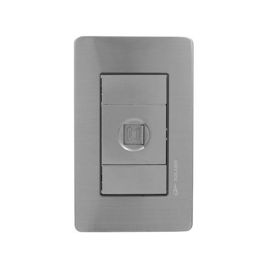 Placa gris Solaris con 1 entrada para teléfono RJ11, acabado metálico cepillado