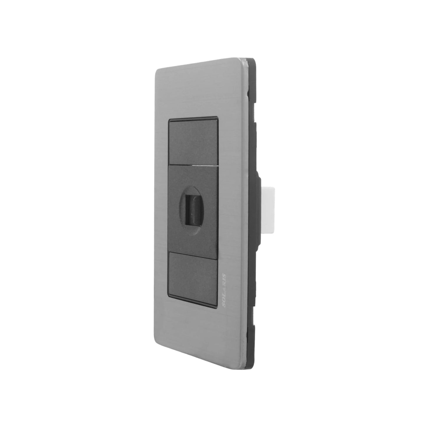 Placa modular Solaris cepillado, 1 entrada teléfono negro, 2 módulos ciegos para instalación eléctrica