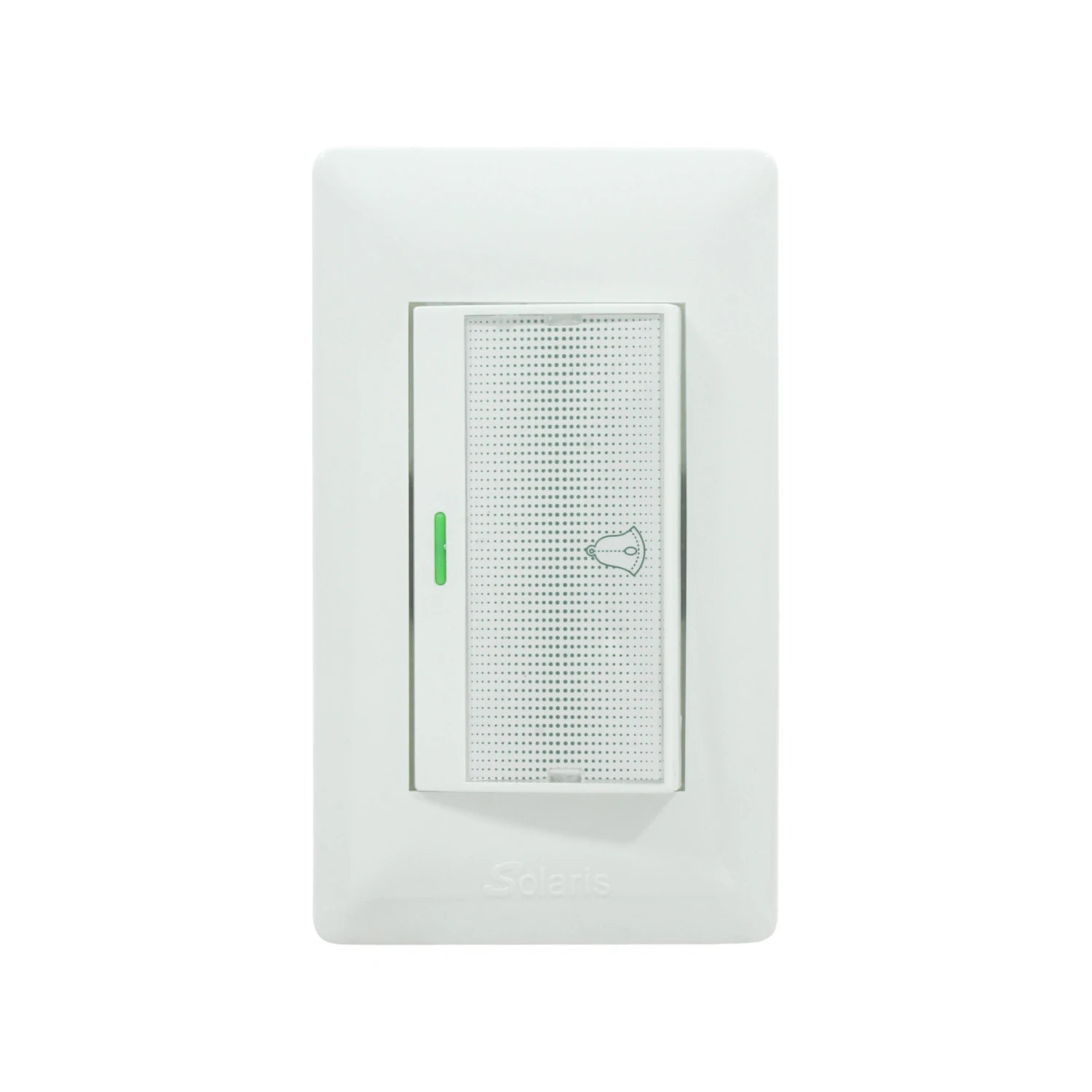 Placa de botón para timbre Solaris blanca con luz indicadora LED verde y diseño moderno