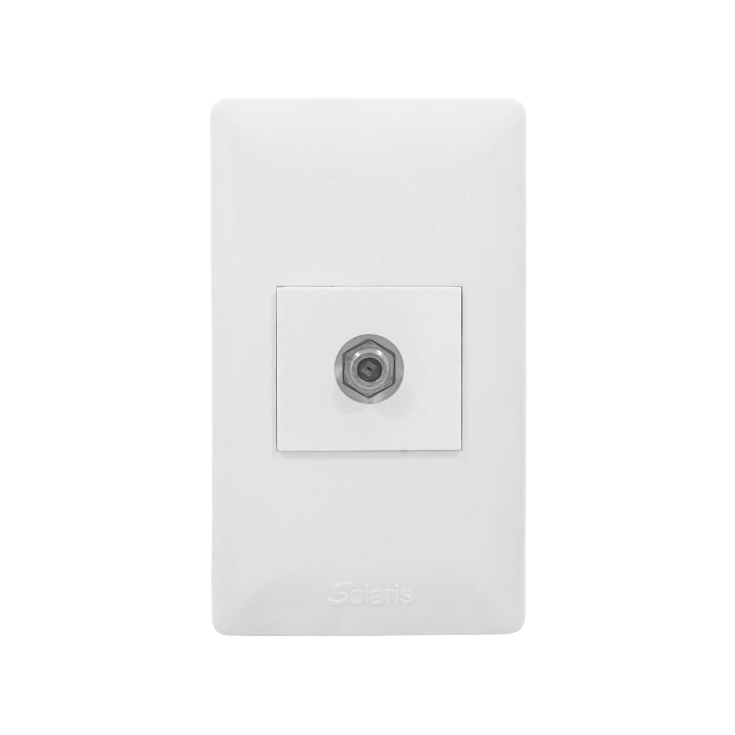 Placa de pared blanca Solaris con 1 entrada coaxial para cable de TV y antena