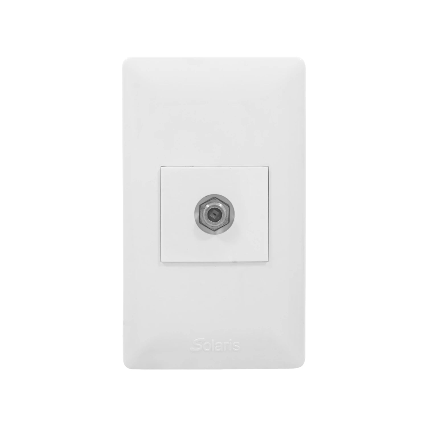 Placa de pared blanca Solaris con 1 entrada coaxial para cable de TV y antena