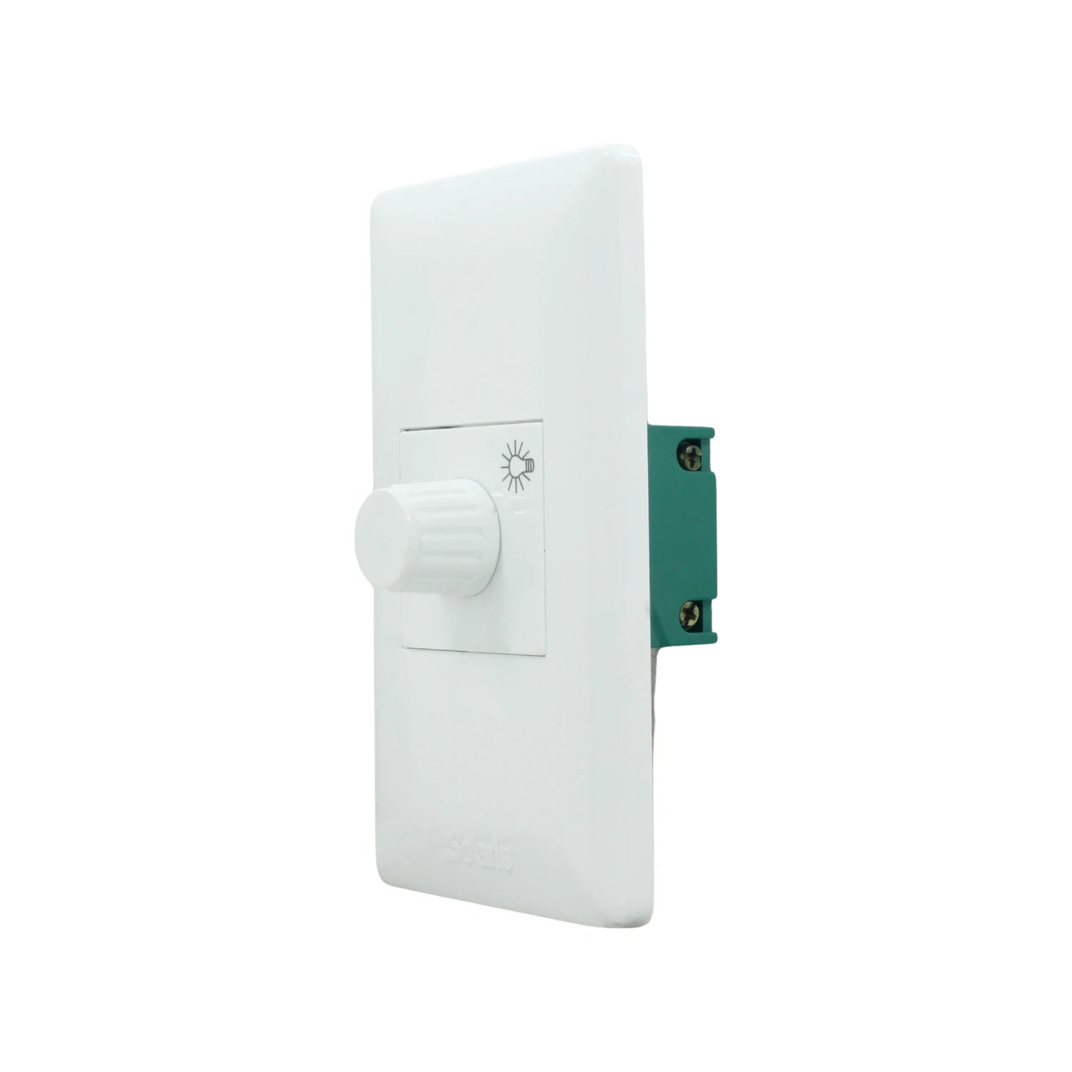 Placa eléctrica con dimmer de luz blanco Solaris, con perilla para ajustar la intensidad de iluminación.