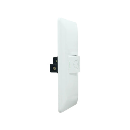 Placa botón pulsador blanco para timbre eléctrico con icono de campana y luz indicadora