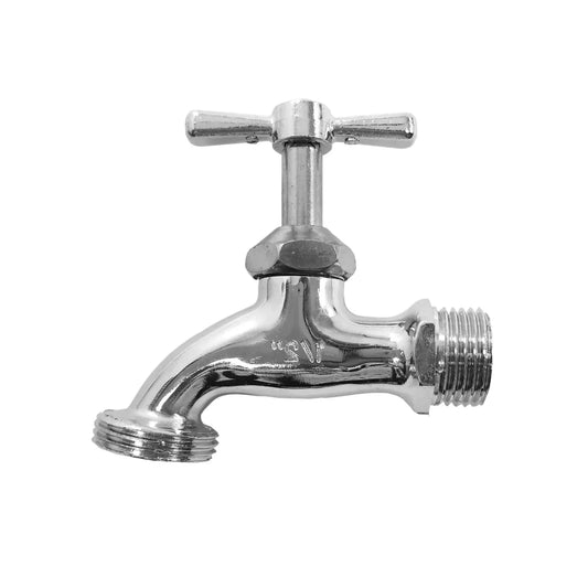 Llave para jardín.,Grifo de 1/2",Cuerpo de zinc.,Acabado: Cromo.,Salida 3/4,Con rosca.