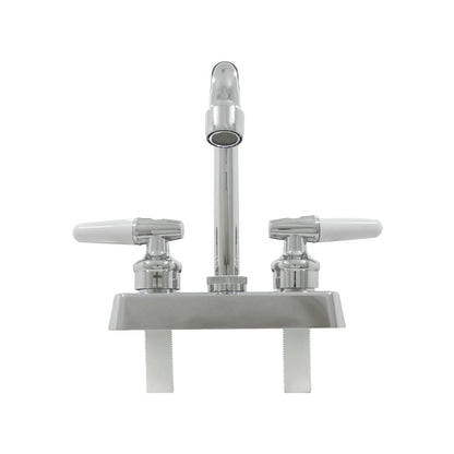Mezcladora de lavabo cromada para 4 pulgadas, con dos manijas blancas de palanca.