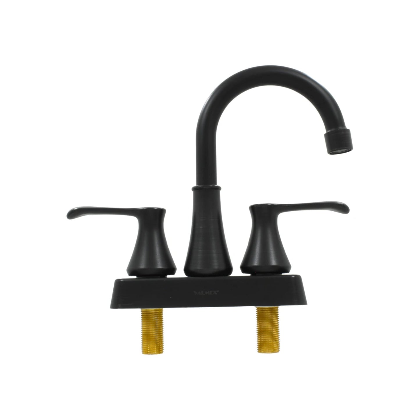 Mezcladora de lavabo Valmex negra 4 pulgadas, dos manijas con cuello de cisne y acabado mate