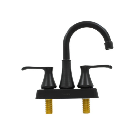 Mezcladora de lavabo Valmex negra 4 pulgadas, dos manijas con cuello de cisne y acabado mate