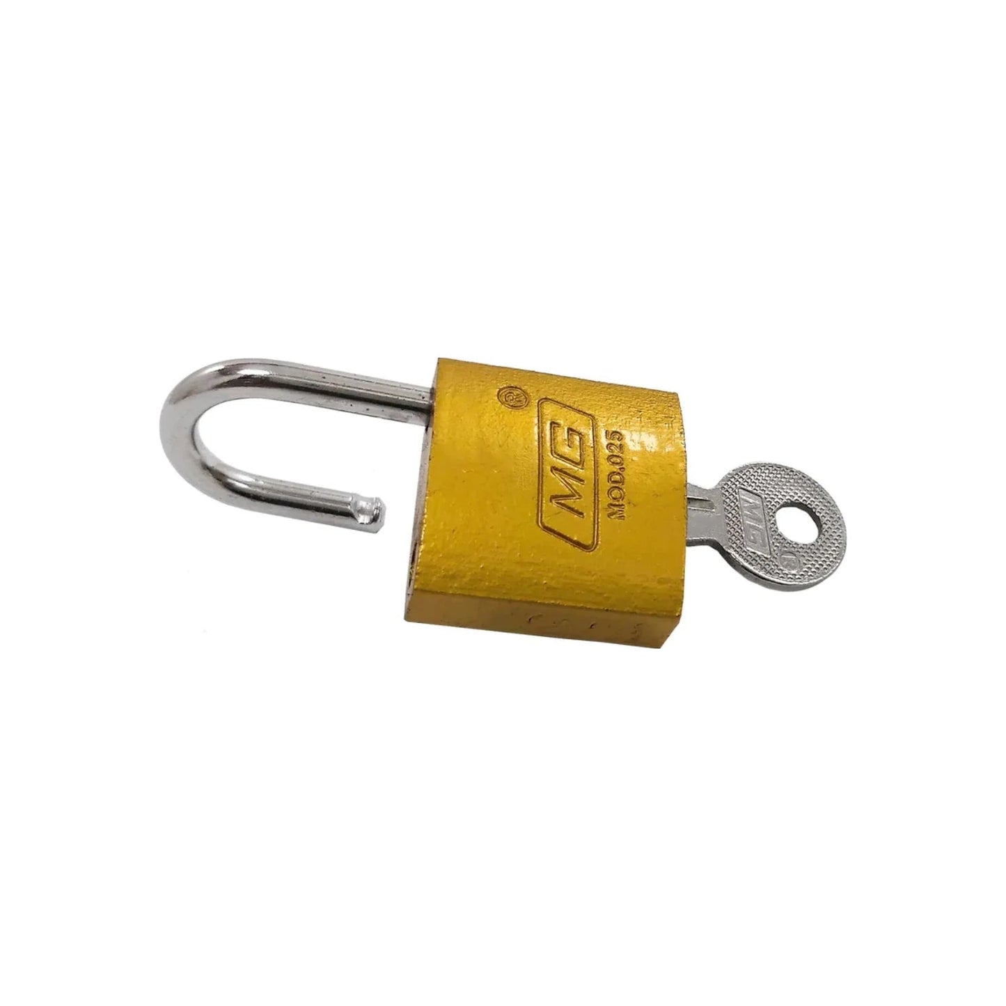 Candado MG dorado de 25mm con gancho corto y llave de seguridad