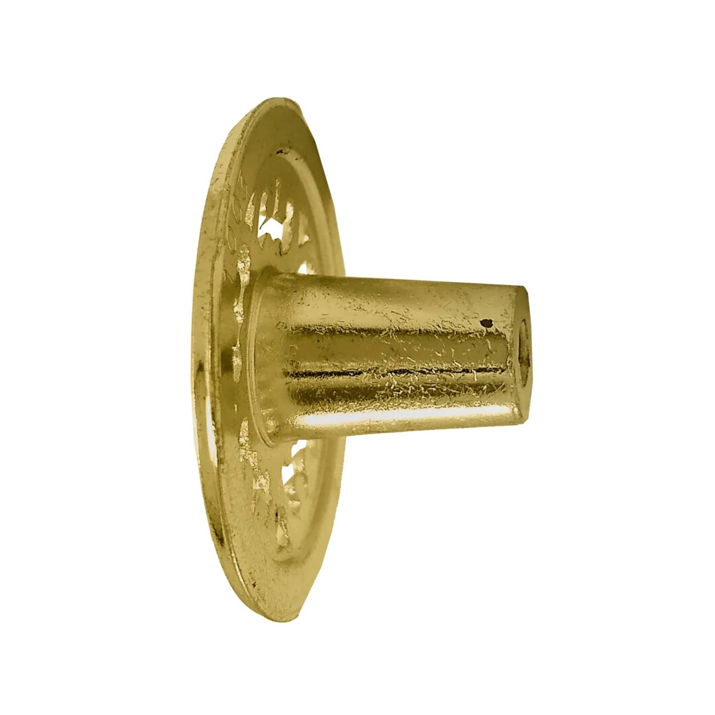 Jaladera calada de latón brillante, 38mm. Diseño decorativo dorado para muebles y cajones.