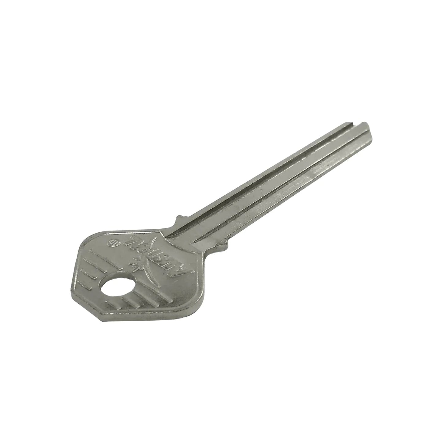 Forja de llave niquelada MG, perfil de doble ranura, ideal para cerrajería y duplicado profesional