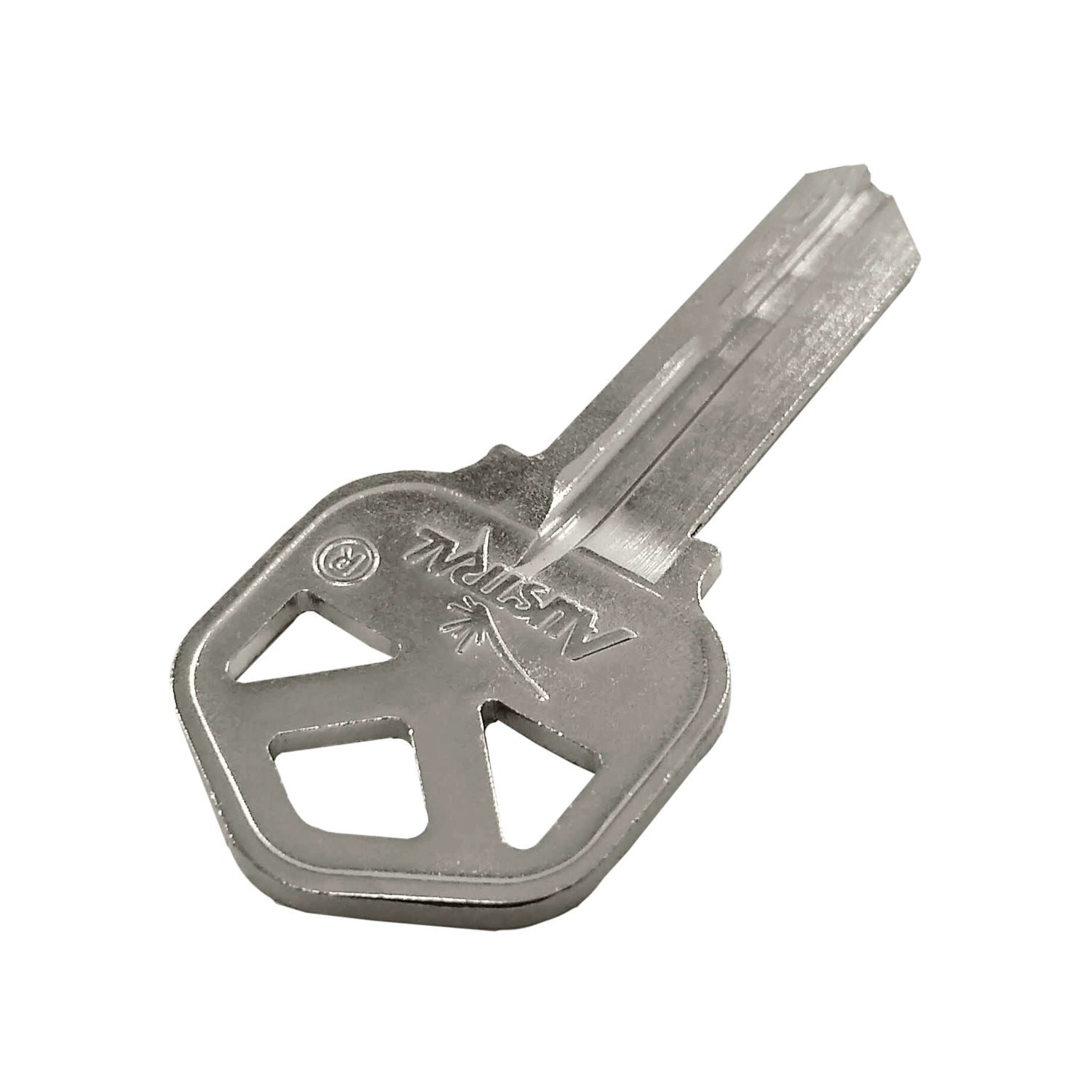 Forja de llave AUSTRAL niquelada con cabeza calada, para duplicado y cerrajería