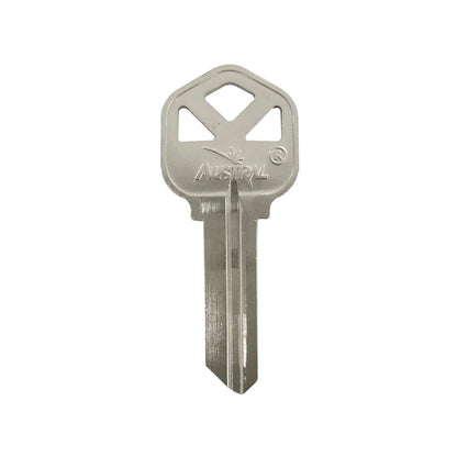 Forja llave niquelada AUSTRAL con diseño de cabeza moderna, para cerrajería y duplicado seguro.