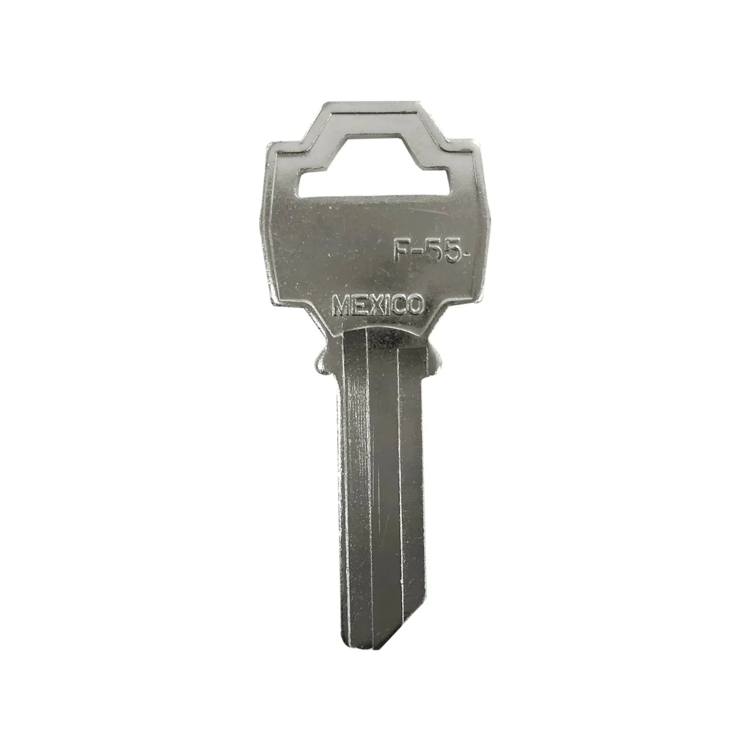 Forja de llave F-55 niquelada para duplicado, fabricada en México