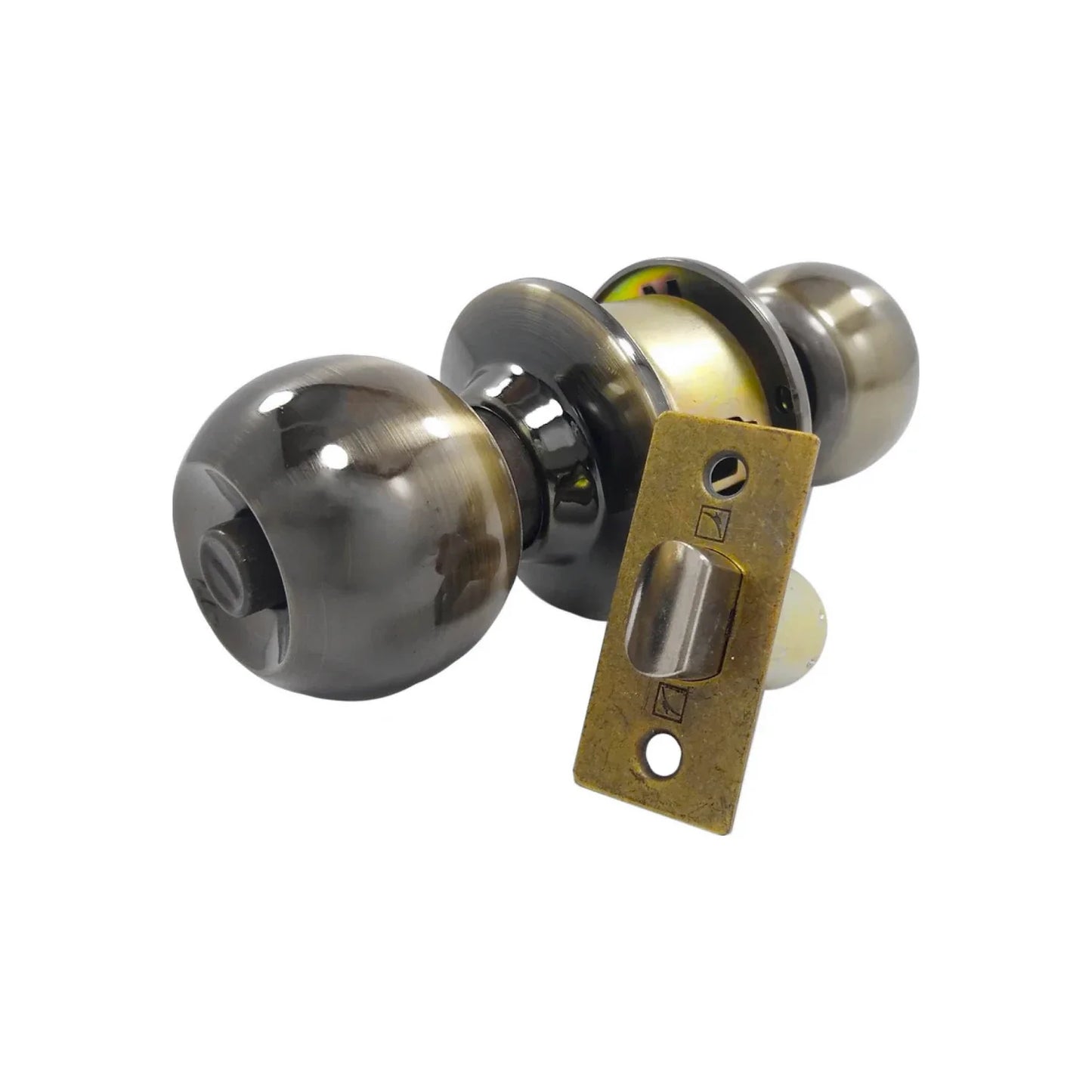 Chapa para baño.,Acabado latón antiguo.,Para puertas derecha e izquierda.,Cerradura con seguro en el interior y sistema de seguridad al exterior.,El sistema se puede accionar con el utensilio liberador o con un destornillador.