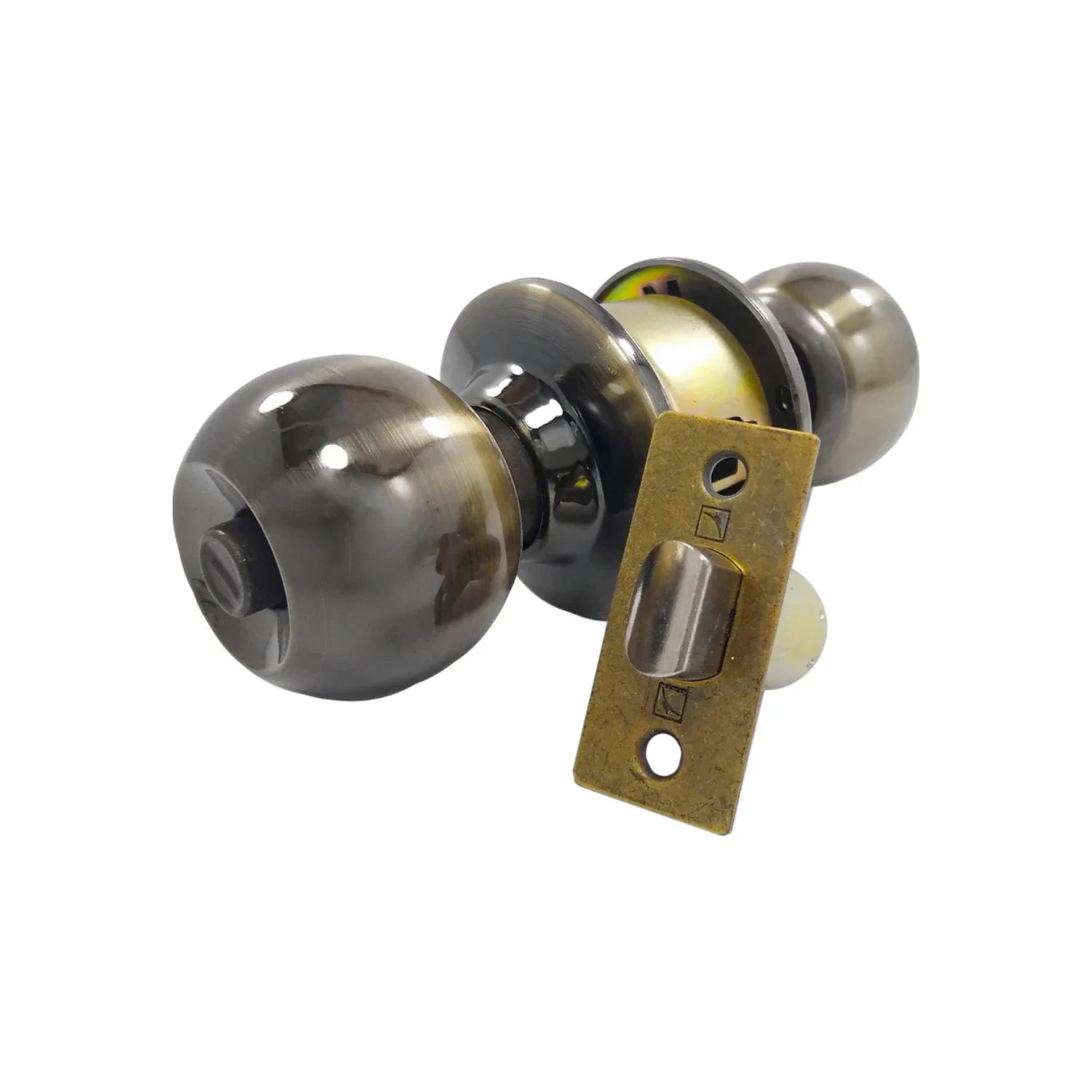 Chapa para baño.,Acabado latón antiguo.,Para puertas derecha e izquierda.,Cerradura con seguro en el interior y sistema de seguridad al exterior.,El sistema se puede accionar con el utensilio liberador o con un destornillador.