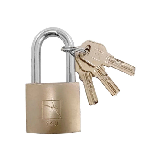 Candado de latón con grillete cromado y tres llaves, modelo 140