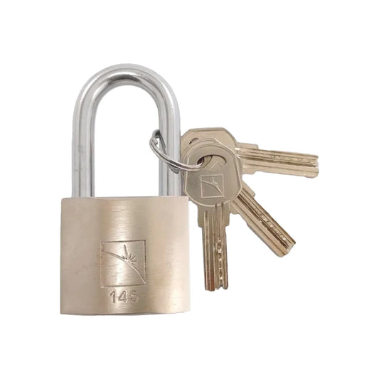 Candado de seguridad plateado 45mm con gancho largo, 3 llaves y modelo 145
