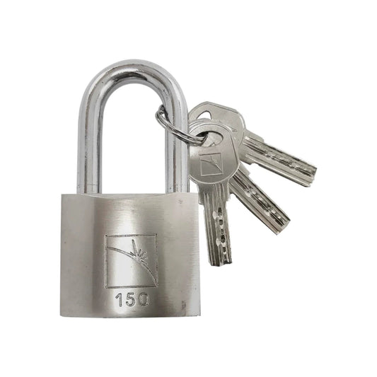Candado de seguridad metálico plateado con 3 llaves, modelo 150, para protección de puertas y portones