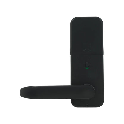 Cerradura inteligente negra para puerta principal con manija de palanca y lector de tarjeta para acceso digital