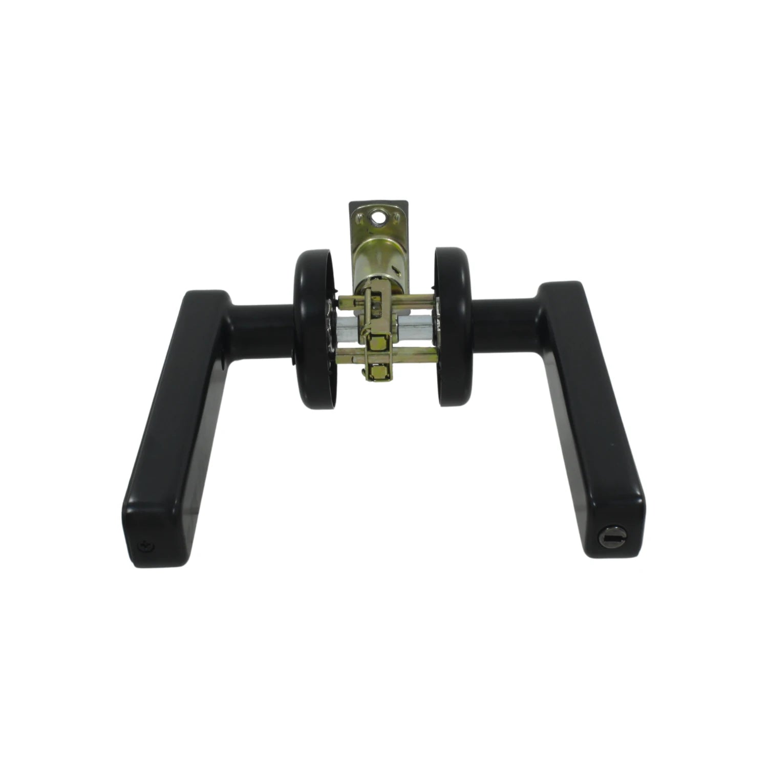 Cerradura de palanca negra para puerta con mecanismo tubular expuesto