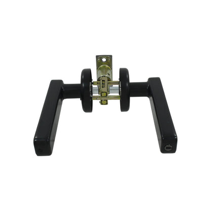 Cerradura de palanca negra para puerta con mecanismo tubular expuesto