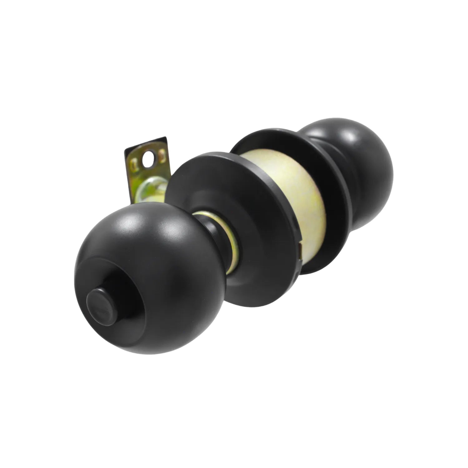 Cerradura de pomo negro mate cilíndrica con botón de seguridad y picaporte para puertas de interior