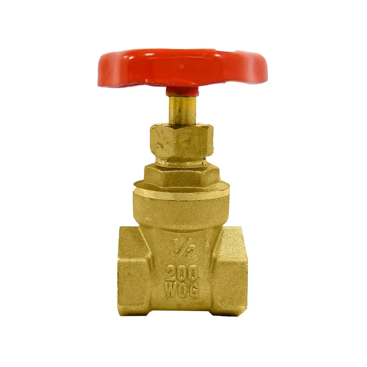 Válvula de compuerta 1/2" de latón roscable con volante rojo, 200 WOG para agua, aceite y gas.