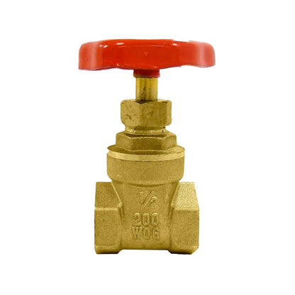 Válvula de compuerta 1/2" de latón roscable con volante rojo, 200 WOG para agua, aceite y gas.