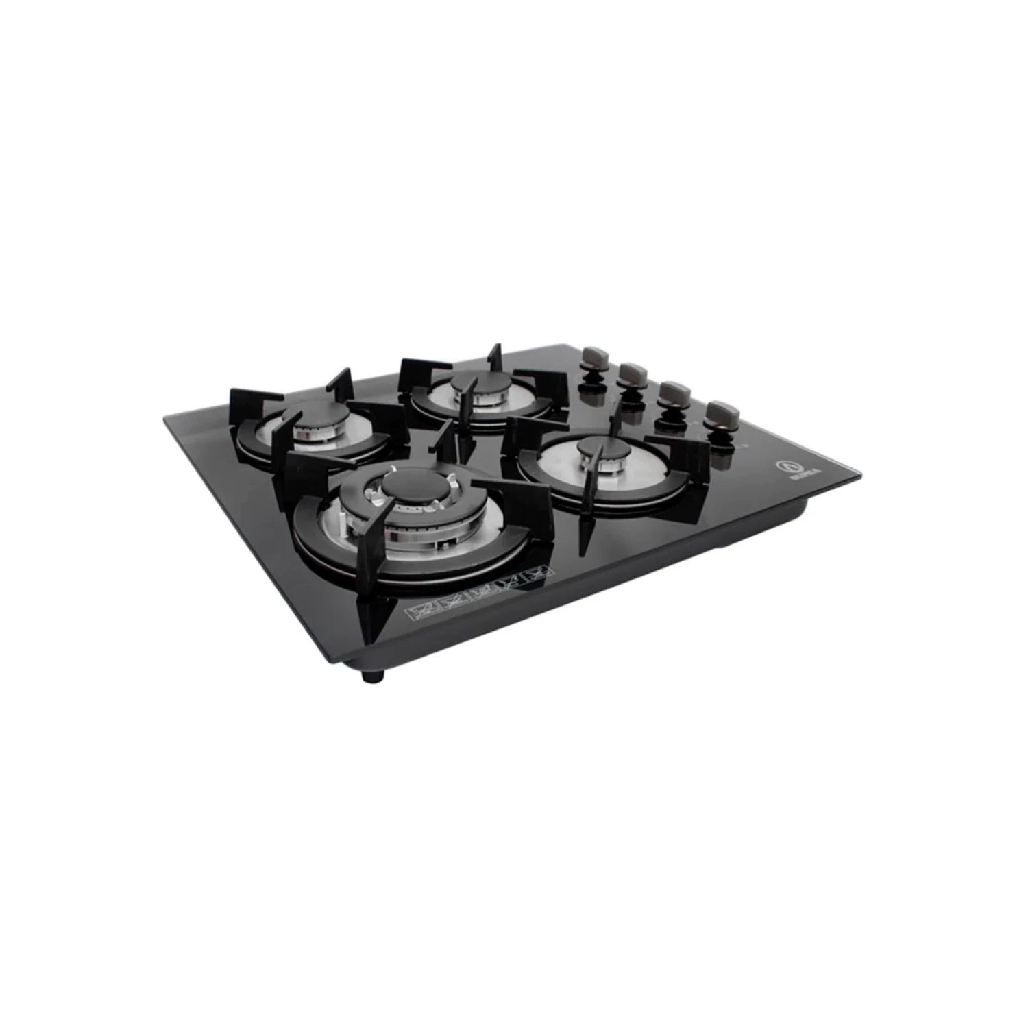 Estufa empotrable Supra de cristal templado negro con 4 quemadores a gas, ideal para cocinas modernas