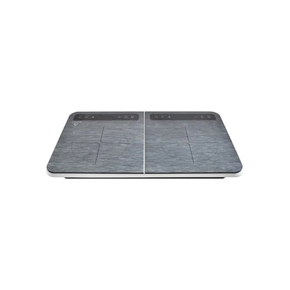 Parrilla de inducción doble Supra Brush W Two gris plateada con controles táctiles para sobreponer en cocina.