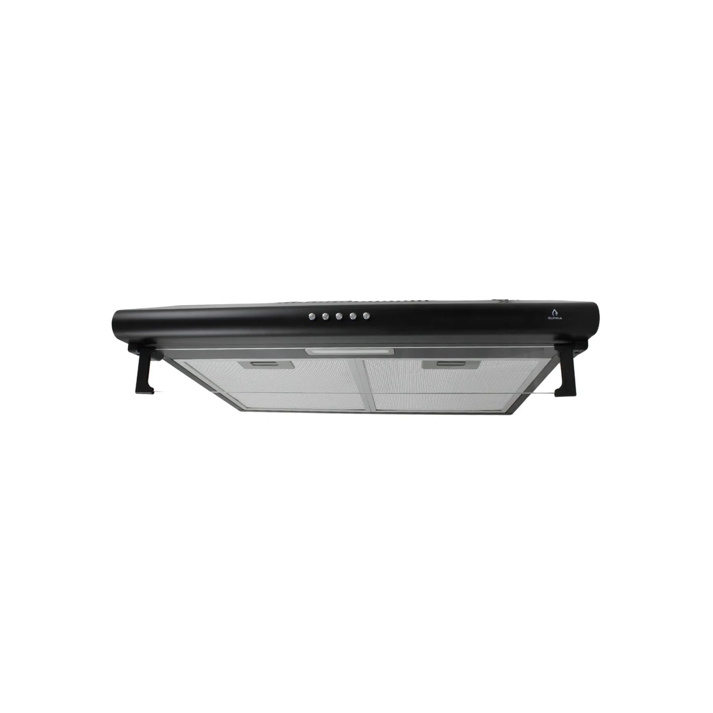 Campana extractora de cocina Supra negra con panel de control y filtros metálicos desmontables