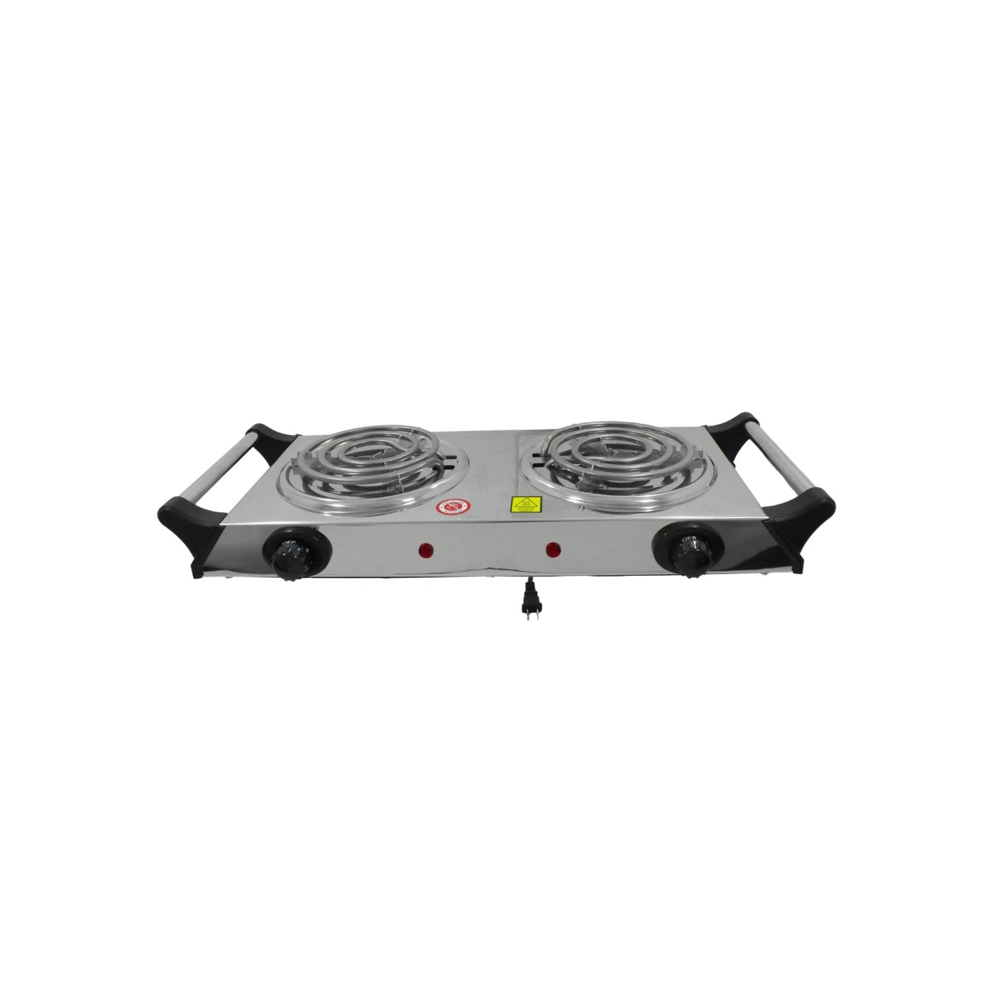 Parrilla eléctrica doble con 2 quemadores de espiral, portátil color plata, controles de temperatura