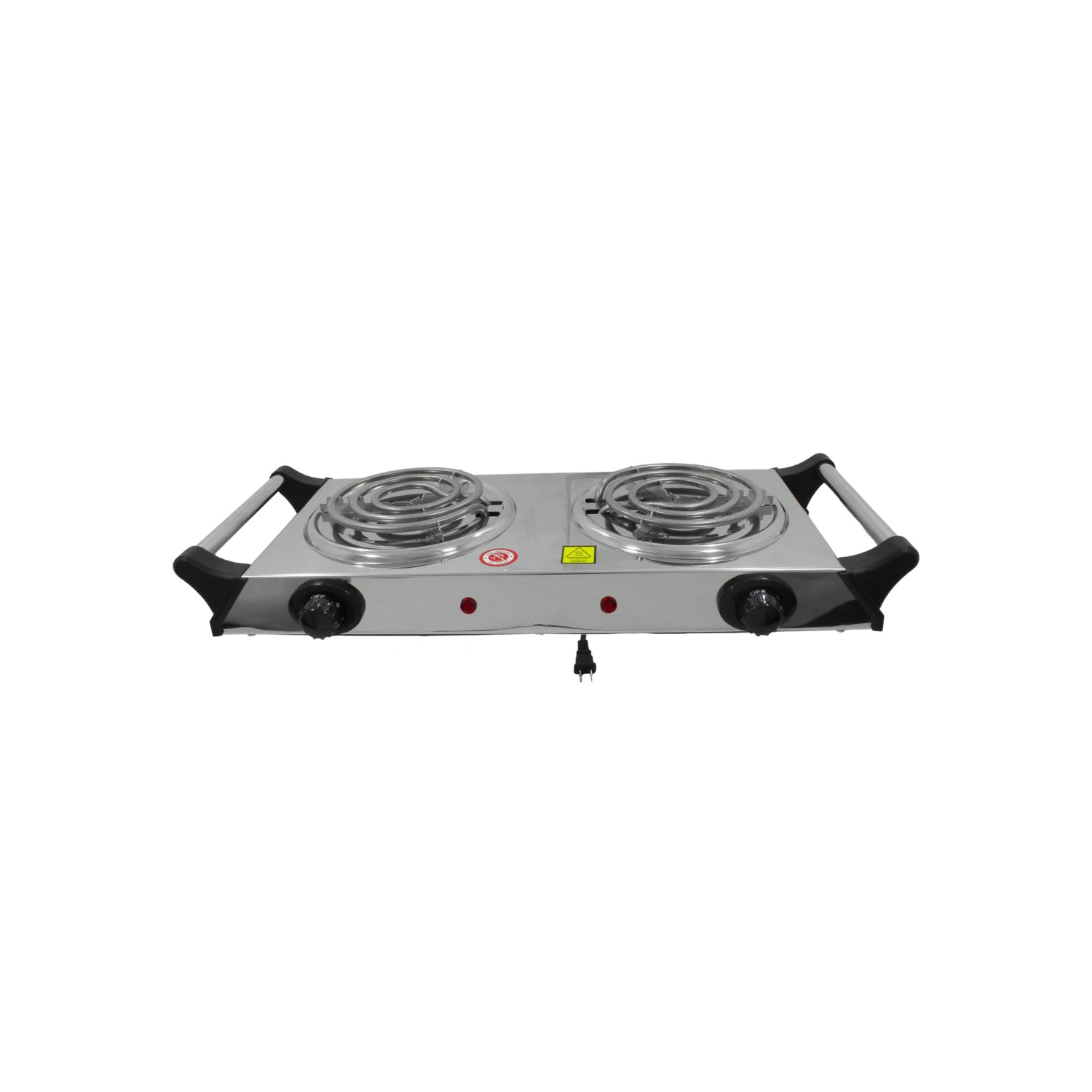 Parrilla eléctrica doble con 2 quemadores de espiral, portátil color plata, controles de temperatura