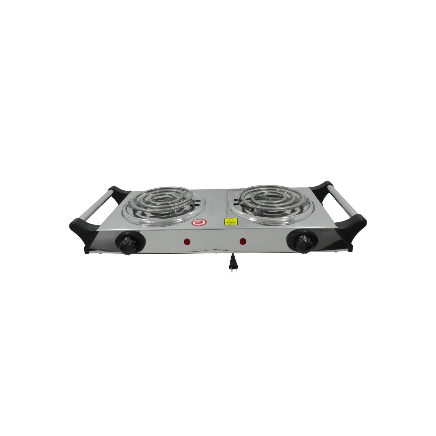 Parrilla eléctrica de una resistencia con termostato y asas, toda de acero inoxidable en acabado espejo., Características:, Dos Quemadores., Termostatos para control preciso de temperatura., Indicador luminoso de encendido., Espiral aplanada para mayor superficie de contacto con tus sartenes y ollas., Asas aislantes., Resistencia de 1100 W, Encendido electrónico., Para conectar a una instalación eléctrica (127 V).