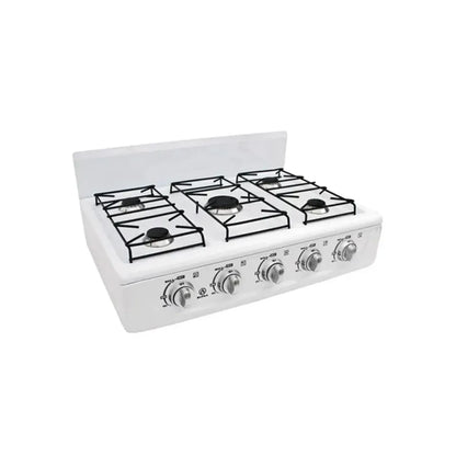 Parrilla de gas Supra de 5 quemadores color blanco con cubierta esmaltada y rejillas de hierro fundido para cocina