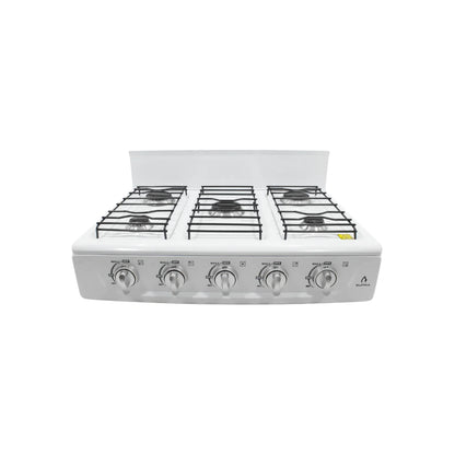 Información Técnica., Cubierta porcelanizado., Válvulas de seguridad., Parrillas de Alambrón., 5 quemadores de diversas capacidades térmicas., Perillas metalizadas., Dimensiones:, 65 cm de largo., 47 cm de ancho.,  28 cm de altura (con copete).\n\n<strong>La imagen puede diferir un poco del producto final.</strong>
