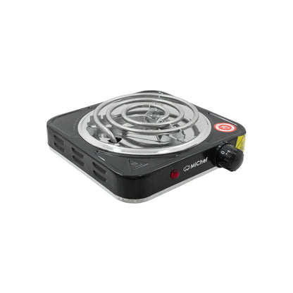 Parrilla eléctrica portátil MiChef un quemador espiral negro con control de temperatura ajustable