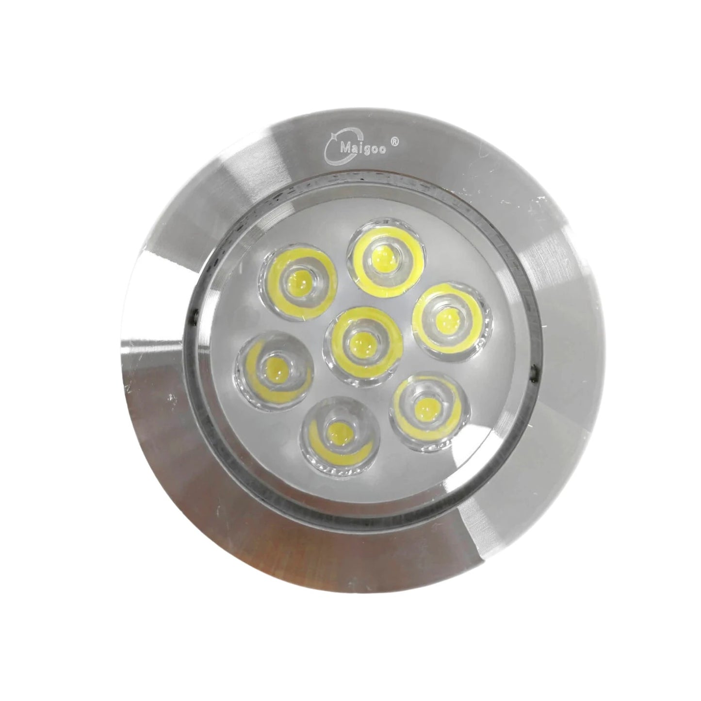Lámpara LED redonda Maigoo de 7W para empotrar, carcasa de aluminio plateado con 7 focos.