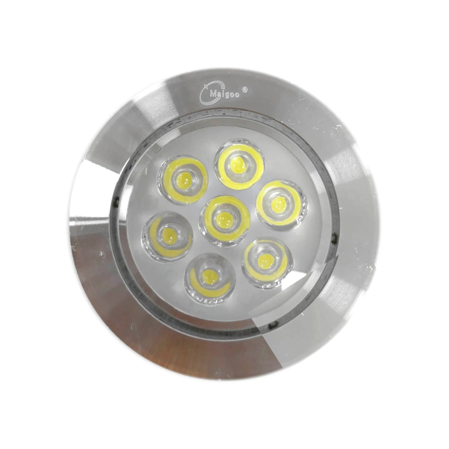 Lámpara panel LED redonda empotrable Maigoo de aluminio con 7 LEDs, acabado cromado brillante