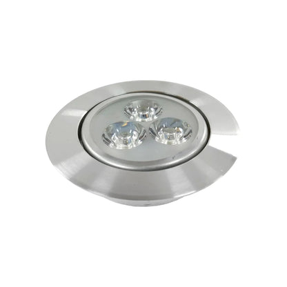Lámpara LED panel de empotrar redonda 3W de aluminio plateado con tres focos para iluminación interior