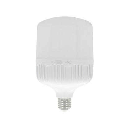 Foco LED blanco de alto poder con base de rosca E27, diseño robusto para iluminación general.