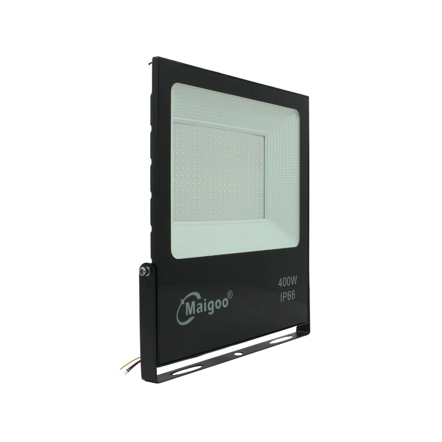 Reflector LED Maigoo negro 400W IP66 para iluminación exterior potente y resistente a la intemperie.