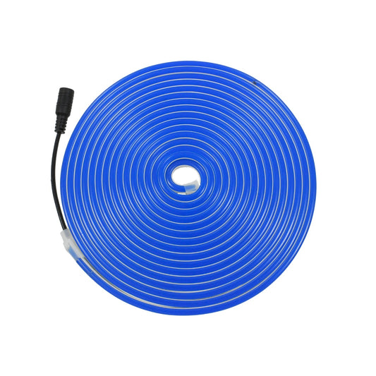 Tira LED neón azul de 5 metros, flexible y brillante, con conector. Perfecta para iluminación decorativa.