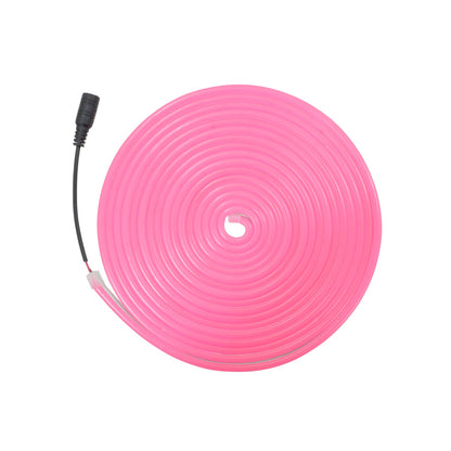 Tira LED neón rosa flexible de 5 metros enrollada con conector, para iluminación decorativa interior y exterior.
