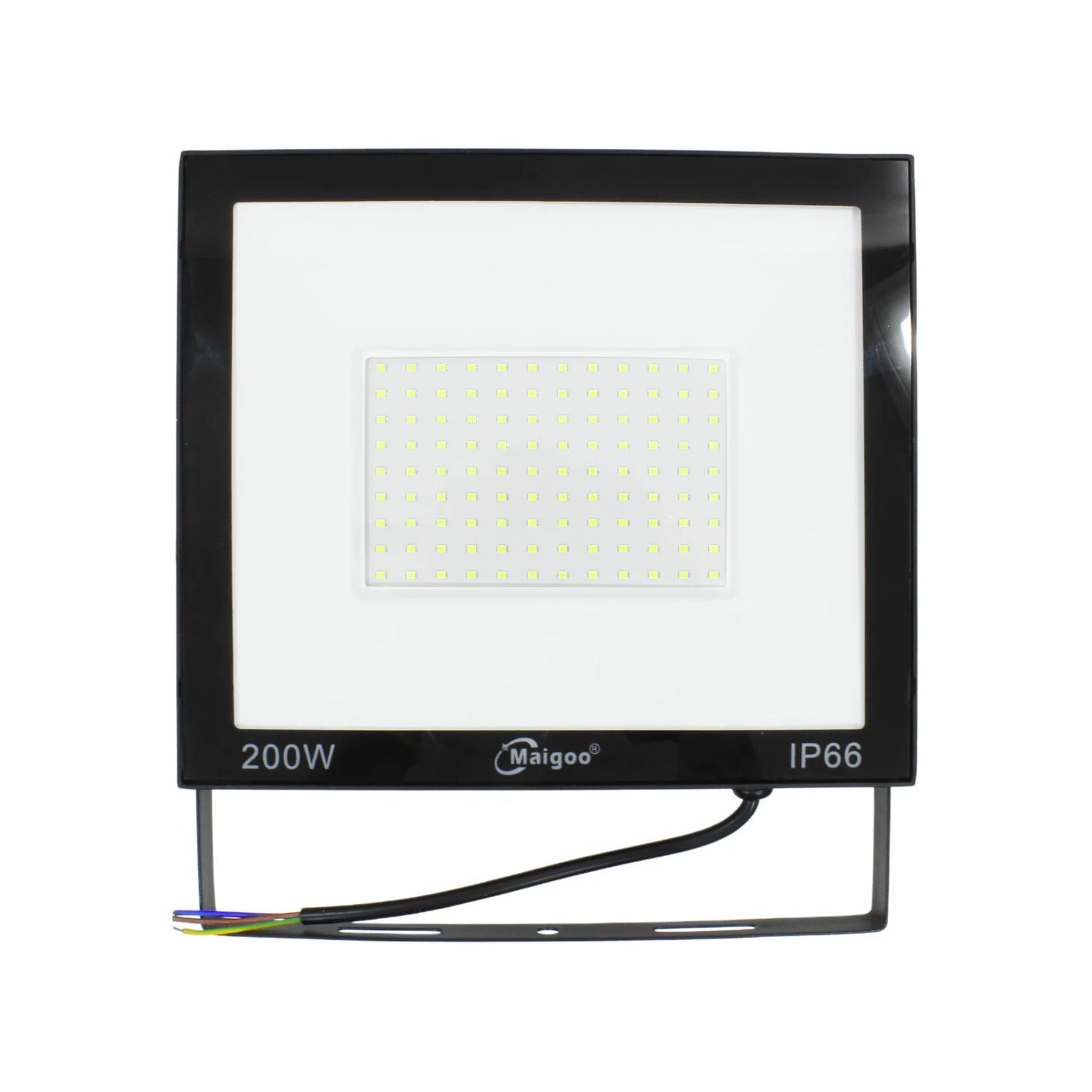 Reflector LED Maigoo negro 200W IP66 para exterior, foco de alta potencia resistente al agua.